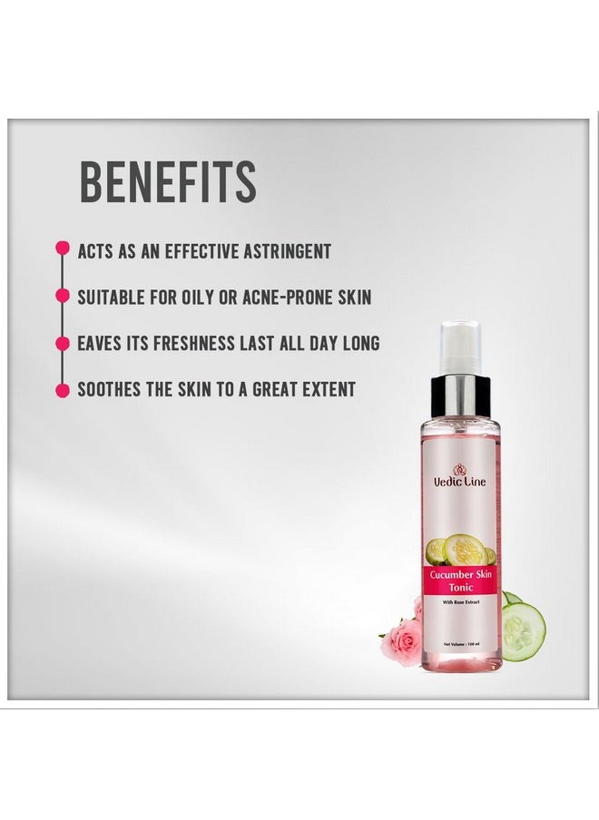Vedic Line Vedicline Cucumber Skin Tonic, Reduces Acne Breakouts, Oily Skin With Rose & Cucumber Extract For Soft And Smooth Skin, 100Ml  - Image 3