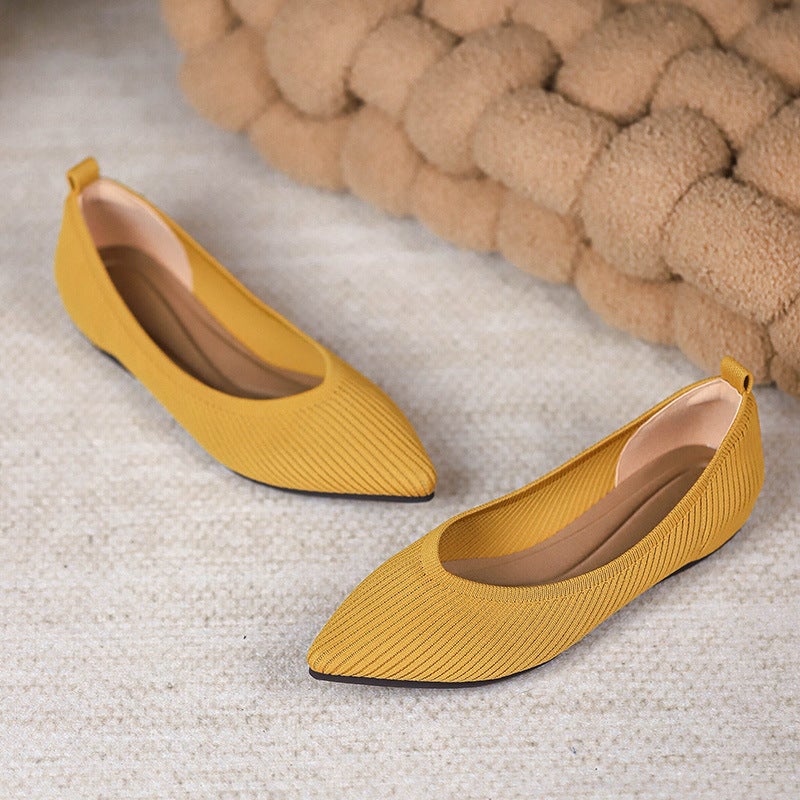 Women's Princess Flats with Hidden Heel - Breathable Pointed Toe Knit Shoes, Soft Sole, Plus Size  Available