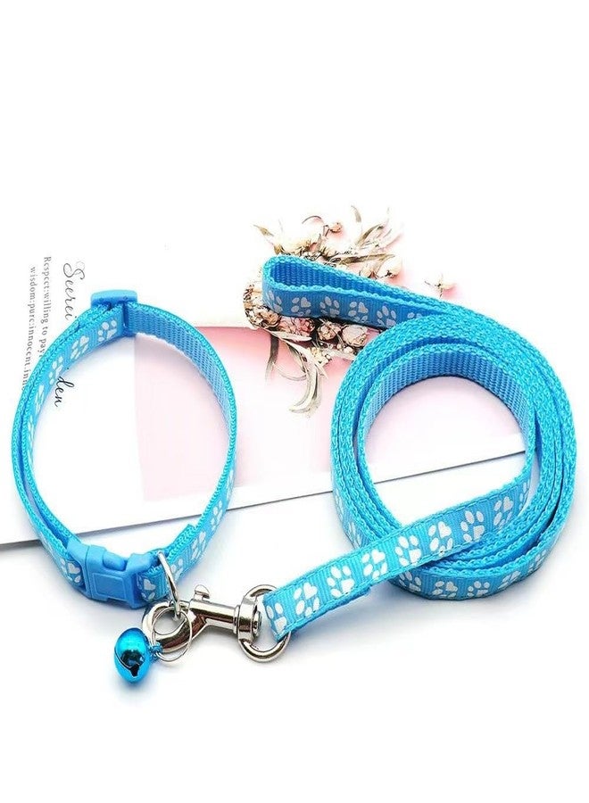 WeimoMonkey Puppy Collar XS with Bell Leash Set,Nylon Basic Reflective Puppy Collars Paw Print for XXS Xs Small Cat Pet Animal Litter Tiny Kitten Boy Girls, Light Blue - Image 2