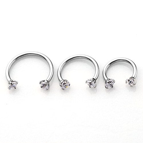 PiercingJ 2-6pcs 16G Clear Cubic Zirconia Stainless Steel Horseshoe Hoop Multi-functional Captive Ring for Nose Daith Lip Eyebrow Nipple Ear Cartilage Helix Septum - Image 3