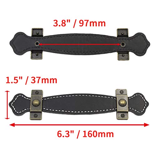 Seimneire 6pcs Surface Leather Furniture Handle, 6.3" Retro Style Leather Handle Pull Handle for Drawer/Cabinet/PU Suitcase - Black - Image 5
