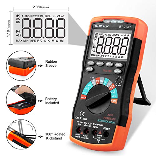BTMETER True RMS Digital Multimeter Tester 6000 Counts AC DC 20A Ohmmeter Voltmeter DMM Measure Voltage Current Amp Resistance Diodes Continuity Duty-Cycle Capacitance Temperature (BTMETER BT-770T) - Image 2