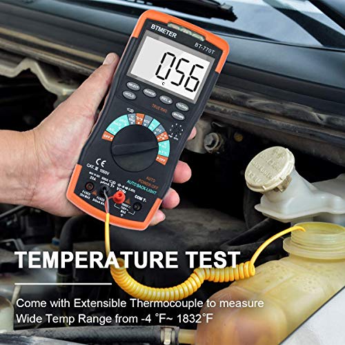 BTMETER True RMS Digital Multimeter Tester 6000 Counts AC DC 20A Ohmmeter Voltmeter DMM Measure Voltage Current Amp Resistance Diodes Continuity Duty-Cycle Capacitance Temperature (BTMETER BT-770T) - Image 5