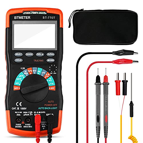 BTMETER True RMS Digital Multimeter Tester 6000 Counts AC DC 20A Ohmmeter Voltmeter DMM Measure Voltage Current Amp Resistance Diodes Continuity Duty-Cycle Capacitance Temperature (BTMETER BT-770T) - Image 1