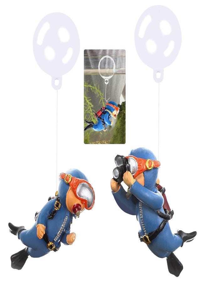 Wonfly 2-Pack Tank Decorations, Cute Little Diver, Aquarium Decoration Accessories Ornaments with Float Ball, Playmate for Tank Suitable for All Kinds of Fish and Tanks (Blue) - Image 1