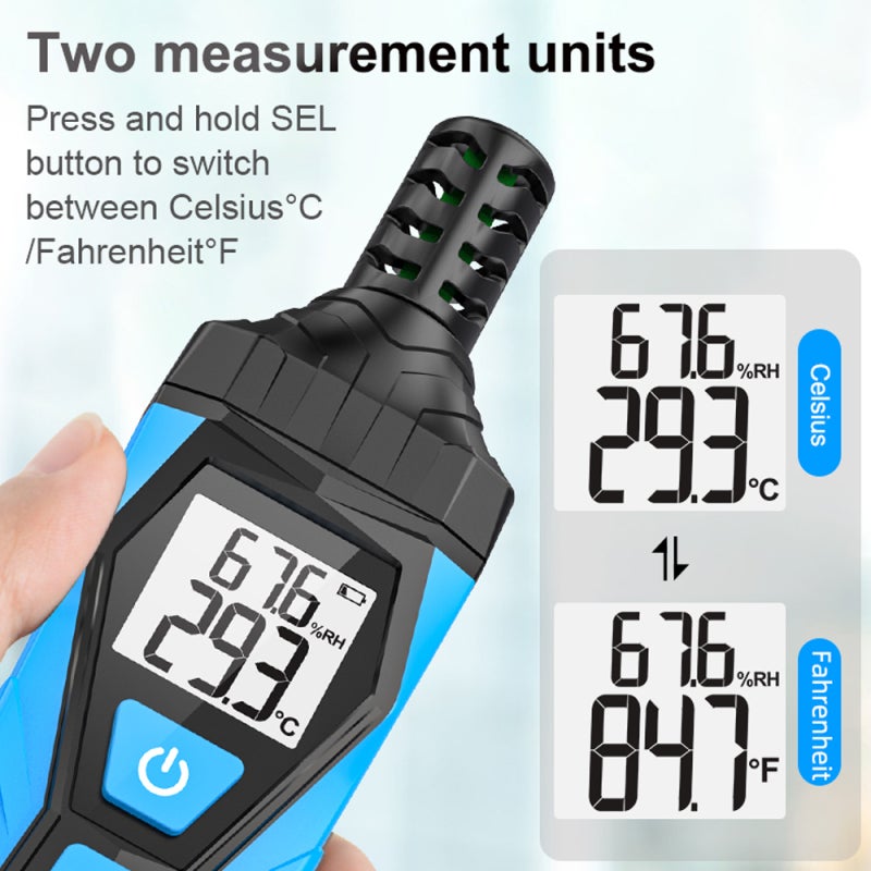 MESTEK Handheld Digital LCD Display Temperature and Humidity Monitoring Meter Multifunctional Hygrothermograph ℃ and ℉ Switchable - Image 3