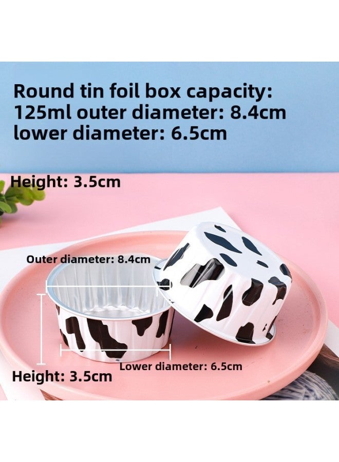 Household Aluminum Foil Tin Paper Box Air Fryer Special Disposable Cake Pudding Baking Mold Small Tin Paper Box Cup-Specifications:Cow Color Round  125ml-Color:Without Cover  - Image 1