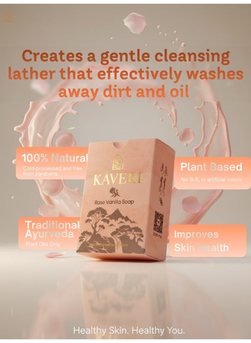 KAVERI Natural Rose Vanilla Handmade Soap Bar – Calming Floral Cleanser with Real Rose Petals & Pure Vanilla, 110 g - Image 4