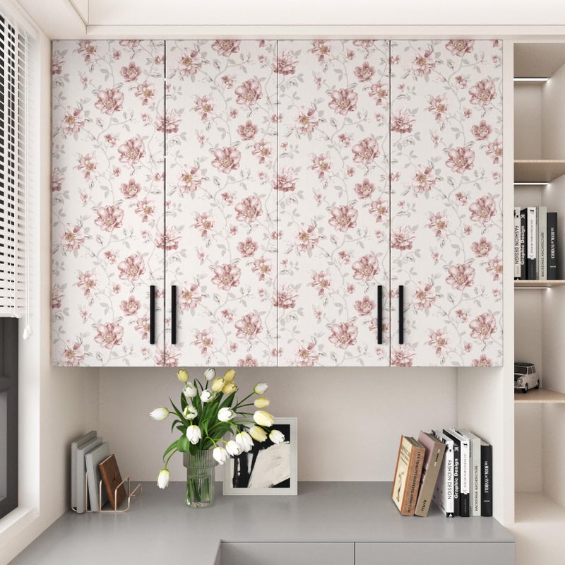 WESTICK Pink Rose Floral Peel and Stick Wallpaper Vintage Pink Floral Contact Paper Self Adhesive Removable Neutral Flower Wallpaper for Accent Walls Bedroom Bathroom Nursery Cabinets 17.5"x100" - Image 3