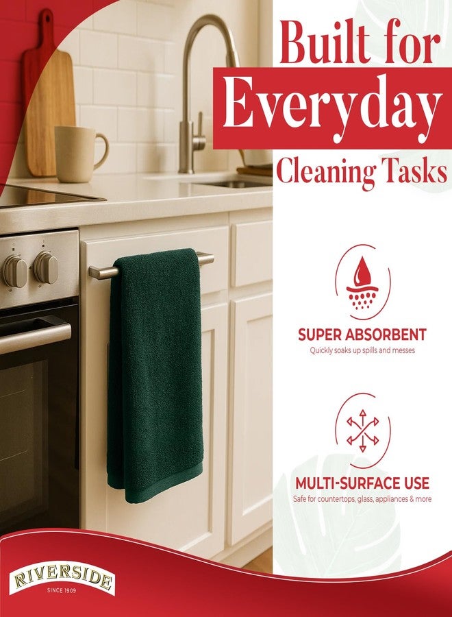 RIVERSIDE Bar Mop Towels Pack of 12, 16x19 Inches, 100% Ring Spun Cotton Terry Cloth Kitchen Towel, Highly Absorbent & Reusable Multipurpose Cleaning Rags for Bathroom, Hotel, Restaurant, Hunter Green - Image 3