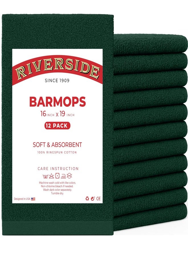 RIVERSIDE Bar Mop Towels Pack of 12, 16x19 Inches, 100% Ring Spun Cotton Terry Cloth Kitchen Towel, Highly Absorbent & Reusable Multipurpose Cleaning Rags for Bathroom, Hotel, Restaurant, Hunter Green - Image 1