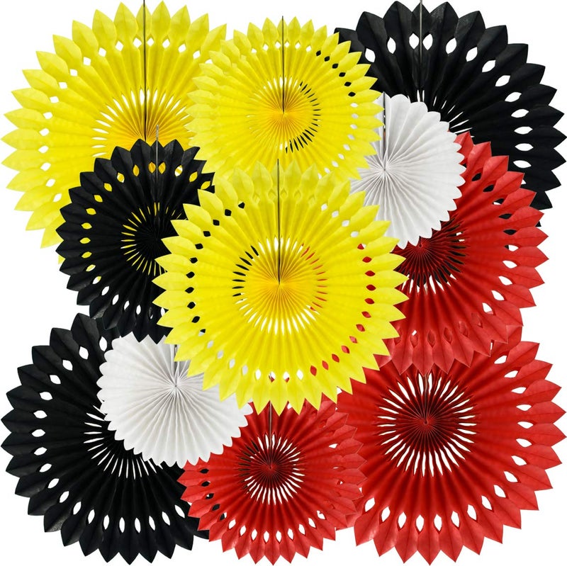 Red Yellow Black Hanging Tissue Honeycomb Round Paper Fans Decoration Kit for Baby Kid Shower Mouse Theme 1st Birthday Wedding Bachelorette Backdrops Anniversary Paper Party Supplies11 Packs