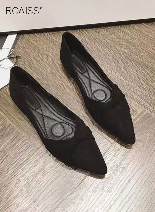 roaiss Women's Versatile Comfortable Slip On Flat Pointed Toe Shoes Commuting Shoes with Gentle Style Fashionable Soft Sole Non-Slip Loafer for Daily Wear, Office and Casual Outings Black - Image 3