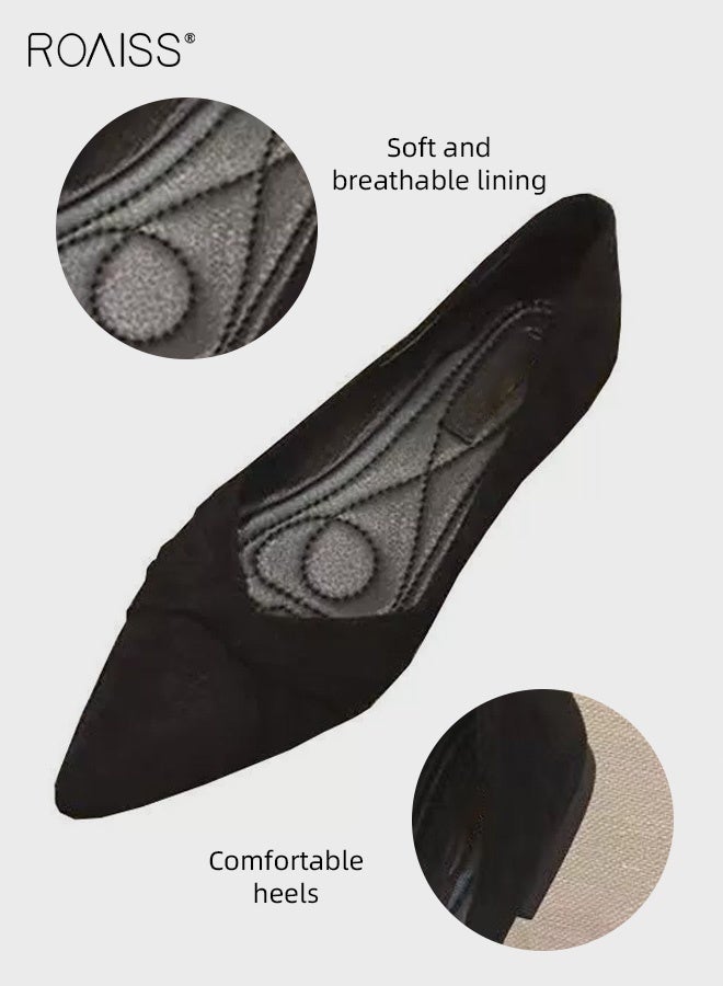 roaiss Women's Versatile Comfortable Slip On Flat Pointed Toe Shoes Commuting Shoes with Gentle Style Fashionable Soft Sole Non-Slip Loafer for Daily Wear, Office and Casual Outings Black - Image 5