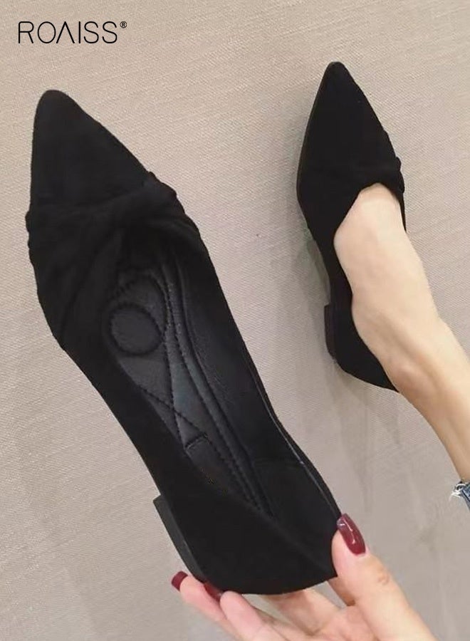 roaiss Women's Versatile Comfortable Slip On Flat Pointed Toe Shoes Commuting Shoes with Gentle Style Fashionable Soft Sole Non-Slip Loafer for Daily Wear, Office and Casual Outings Black - Image 4