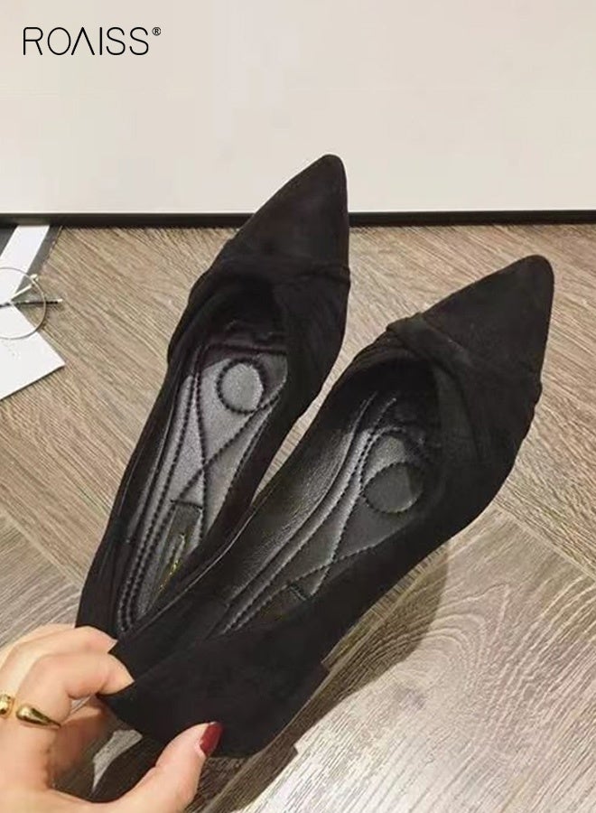 roaiss Women's Versatile Comfortable Slip On Flat Pointed Toe Shoes Commuting Shoes with Gentle Style Fashionable Soft Sole Non-Slip Loafer for Daily Wear, Office and Casual Outings Black - Image 2