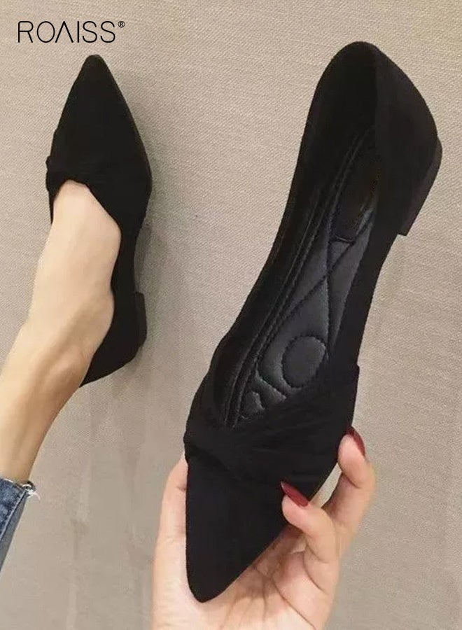 roaiss Women's Versatile Comfortable Slip On Flat Pointed Toe Shoes Commuting Shoes with Gentle Style Fashionable Soft Sole Non-Slip Loafer for Daily Wear, Office and Casual Outings Black - Image 1