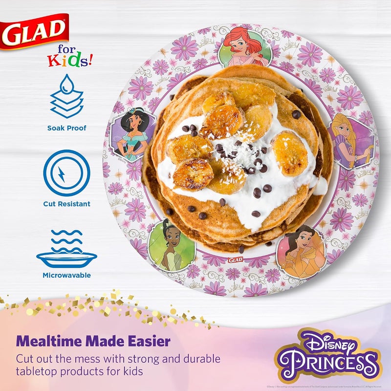 Glad for Kids Disney Princess Disposable Paper Plates, Floral Frames - Heavy Duty, Soak Proof, Microwavable, Kid-Friendly Snack Plates for Everyday Use, 10 Inch, 30 Count - Image 3