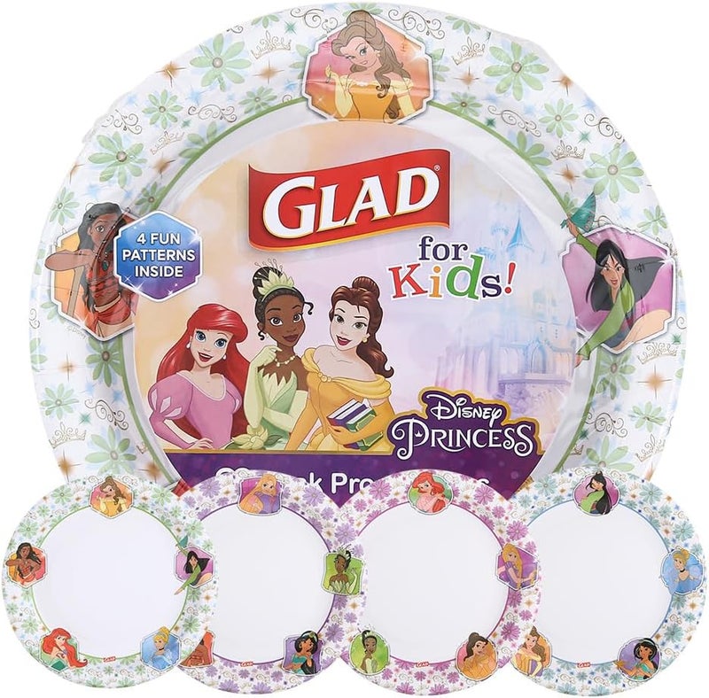Glad for Kids Disney Princess Disposable Paper Plates, Floral Frames - Heavy Duty, Soak Proof, Microwavable, Kid-Friendly Snack Plates for Everyday Use, 10 Inch, 30 Count - Image 1