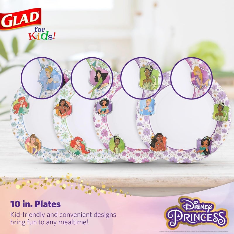 Glad for Kids Disney Princess Disposable Paper Plates, Floral Frames - Heavy Duty, Soak Proof, Microwavable, Kid-Friendly Snack Plates for Everyday Use, 10 Inch, 30 Count - Image 2