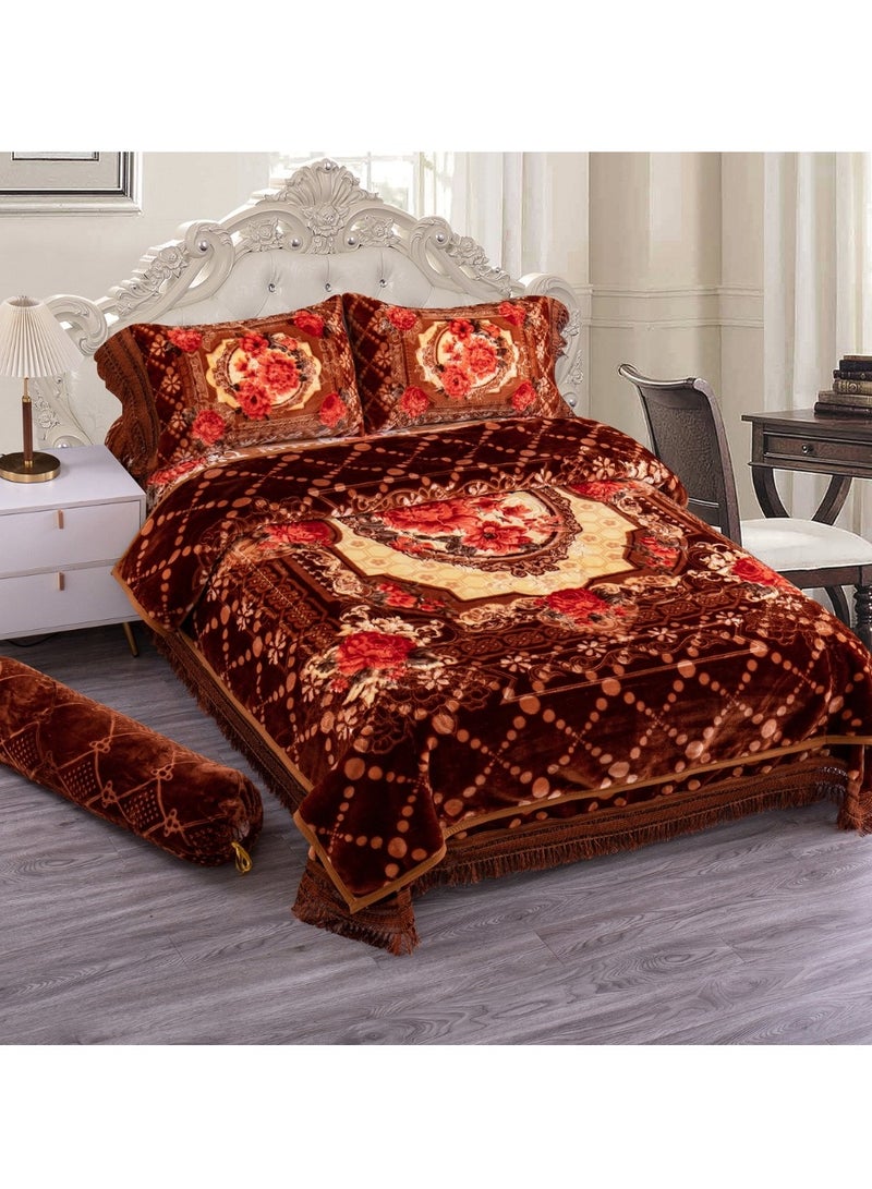 Stargold Blanket Set of 5 Pieces 220 x 240CM 2 Ply Premium Blanket With Bedspread Pillowcase And Neck Roll  - Image 1