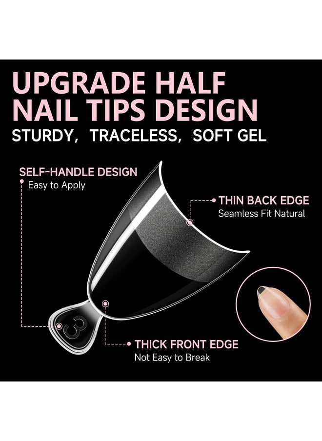 UNA GELLA - UNA GELLA Extra Short Almond Nail Tips Half Cover - Soft Gel Short Almond Shape Nail Tips Matte 216pcs Clear Gelly Almond Gel x Tips for Saving Nail Extension DIY Nail Art, Self-handle 12Sizes - Image 1