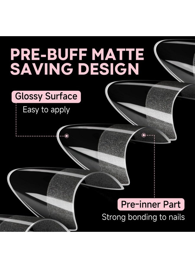 UNA GELLA - UNA GELLA Extra Short Almond Nail Tips Half Cover - Soft Gel Short Almond Shape Nail Tips Matte 216pcs Clear Gelly Almond Gel x Tips for Saving Nail Extension DIY Nail Art, Self-handle 12Sizes - Image 1