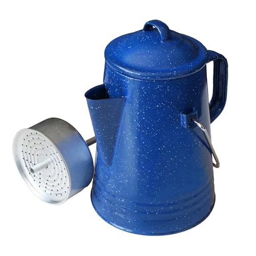 Grip Coffee Percolator (Blue) - Durable Glazed Enamel Steel - Prepare Coffee Over the Fire - Camping, Hiking, Backpacking, Fishing, Hunting - (8 Cups) - Image 1