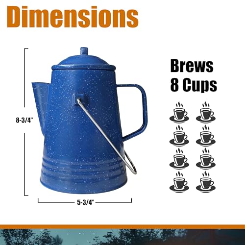 Grip Coffee Percolator (Blue) - Durable Glazed Enamel Steel - Prepare Coffee Over the Fire - Camping, Hiking, Backpacking, Fishing, Hunting - (8 Cups) - Image 3