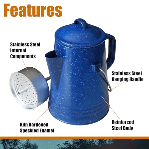 Grip Coffee Percolator (Blue) - Durable Glazed Enamel Steel - Prepare Coffee Over the Fire - Camping, Hiking, Backpacking, Fishing, Hunting - (8 Cups) - Image 2