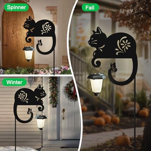 Hokfirm Cat Solar Lights Outdoor,Metal Black Cat Yard Decorations Outside for Garden Decor Stake,Solar Lights for Pathway,Women Gifts - Image 2