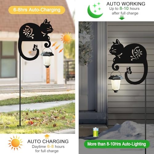 Hokfirm Cat Solar Lights Outdoor,Metal Black Cat Yard Decorations Outside for Garden Decor Stake,Solar Lights for Pathway,Women Gifts - Image 5