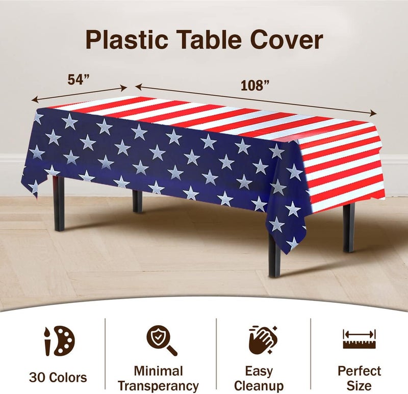 Exquisite Party Solids 12-Pack Premium Rectangle American Flag Design Plastic Tablecloth - USA Stars and Stripes Tablecloth Disposable Plastic Table Cover for July 4th - 54 inch. x 108 inch. - Image 3