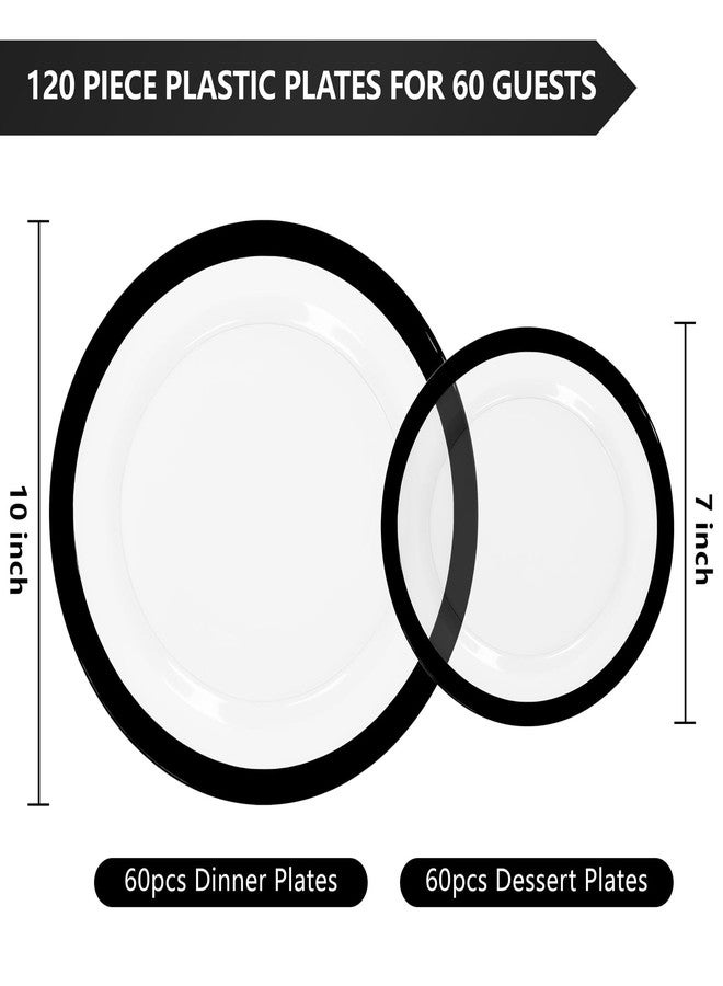 supernal 120pcs Black Plastic Plates, Clear and Black Party Plates Disposable, Fancy Elegant Wedding Disposable Plate Heavy Duty included 30 Dinner Plate and 30 Dessert Plate - Image 3