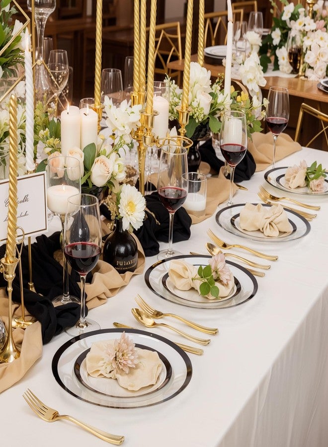 supernal 120pcs Black Plastic Plates, Clear and Black Party Plates Disposable, Fancy Elegant Wedding Disposable Plate Heavy Duty included 30 Dinner Plate and 30 Dessert Plate - Image 5