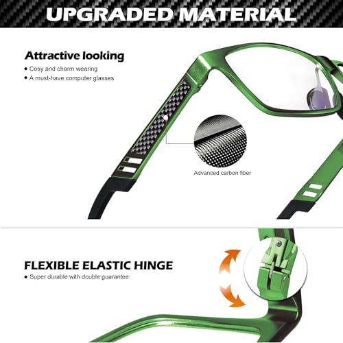 ANYLUV Blue Light Blocking Glasses Men Computer Gaming Glasses Lightweight Al-Mg Metal Anti Eyestrain Eye Protection Green Clear - Image 3