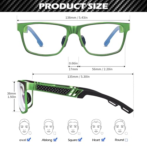 ANYLUV Blue Light Blocking Glasses Men Computer Gaming Glasses Lightweight Al-Mg Metal Anti Eyestrain Eye Protection Green Clear - Image 5