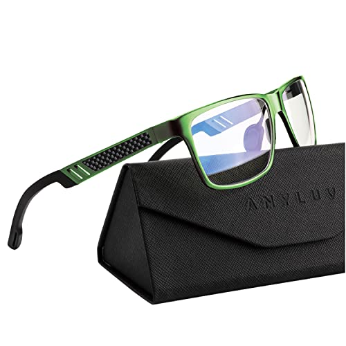 ANYLUV Blue Light Blocking Glasses Men Computer Gaming Glasses Lightweight Al-Mg Metal Anti Eyestrain Eye Protection Green Clear - Image 1