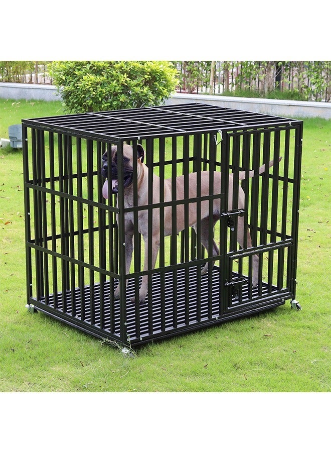 ويسفور قفص للكلاب شديد التحمل مقاس 46 بوصة، قفص كبير جدًا للحيوانات الأليفة على عجلات مع أنبوب مربع مقاوم للتمزق، بيت جرو معدني عسكري مع 2 قفل لمنع الهروب وصينية مقاس XXL - Image 2