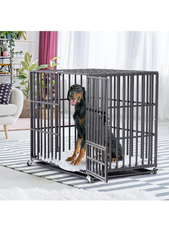 ويسفور قفص للكلاب شديد التحمل مقاس 46 بوصة، قفص كبير جدًا للحيوانات الأليفة على عجلات مع أنبوب مربع مقاوم للتمزق، بيت جرو معدني عسكري مع 2 قفل لمنع الهروب وصينية مقاس XXL - Image 3