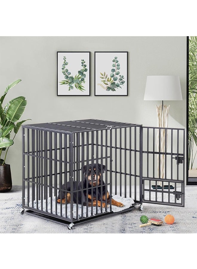 ويسفور قفص للكلاب شديد التحمل مقاس 46 بوصة، قفص كبير جدًا للحيوانات الأليفة على عجلات مع أنبوب مربع مقاوم للتمزق، بيت جرو معدني عسكري مع 2 قفل لمنع الهروب وصينية مقاس XXL - Image 4