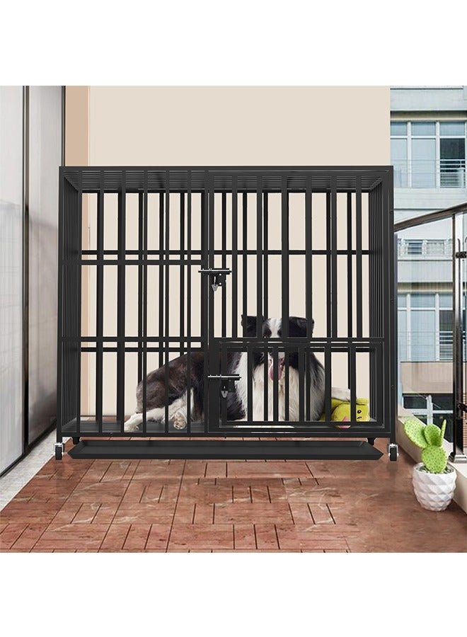 ويسفور قفص للكلاب شديد التحمل مقاس 46 بوصة، قفص كبير جدًا للحيوانات الأليفة على عجلات مع أنبوب مربع مقاوم للتمزق، بيت جرو معدني عسكري مع 2 قفل لمنع الهروب وصينية مقاس XXL - Image 5