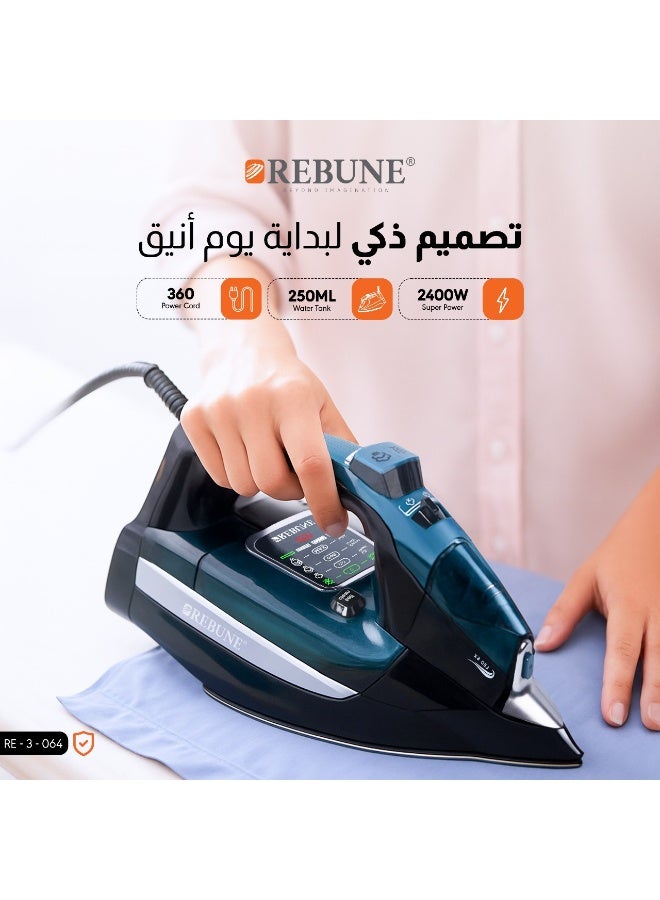 REBUNE Steam iron - 2400 watts - 250 ml - RE-3-064 250 ml 2400 W RE-3-064 Black/Green - Image 5