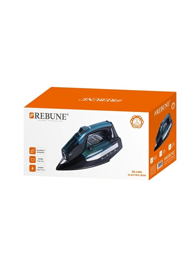 REBUNE Steam iron - 2400 watts - 250 ml - RE-3-064 250 ml 2400 W RE-3-064 Black/Green - Image 2