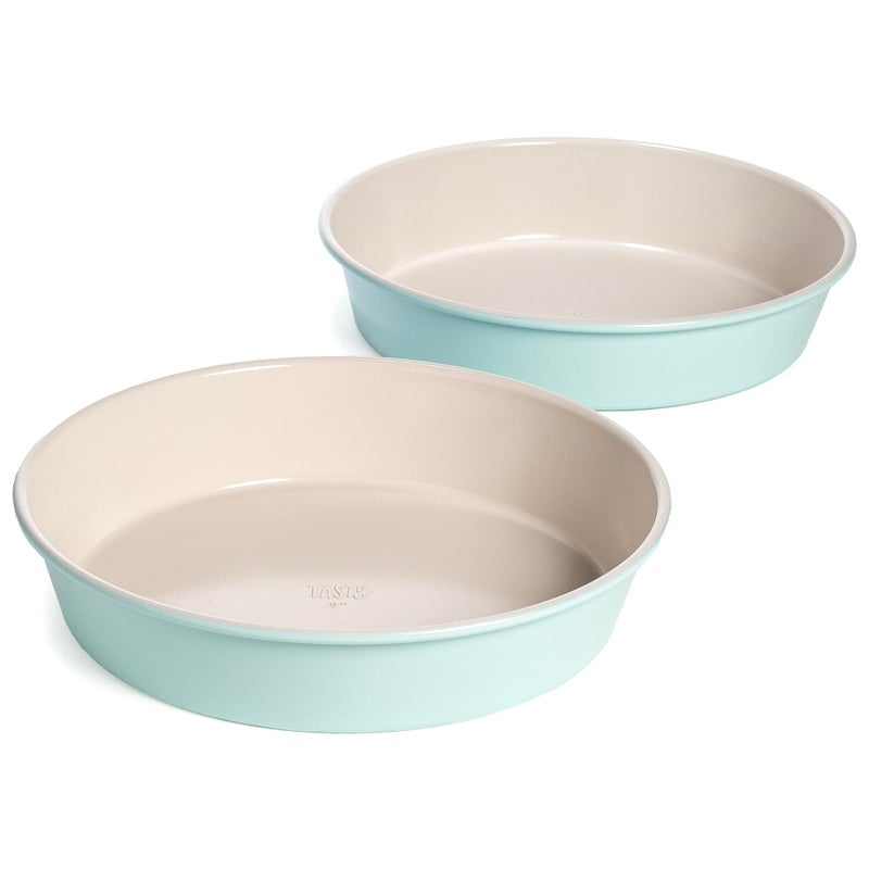 Tasty Clean Ceramic Round Cake Pans Set 2Pack of 9Inch Cake Pans Durable Aluminized Steel for Professional Results Clean Ceramic Nonstick Coating Oven Safe to 425F Dishwasher Safe Aqua - Image 2