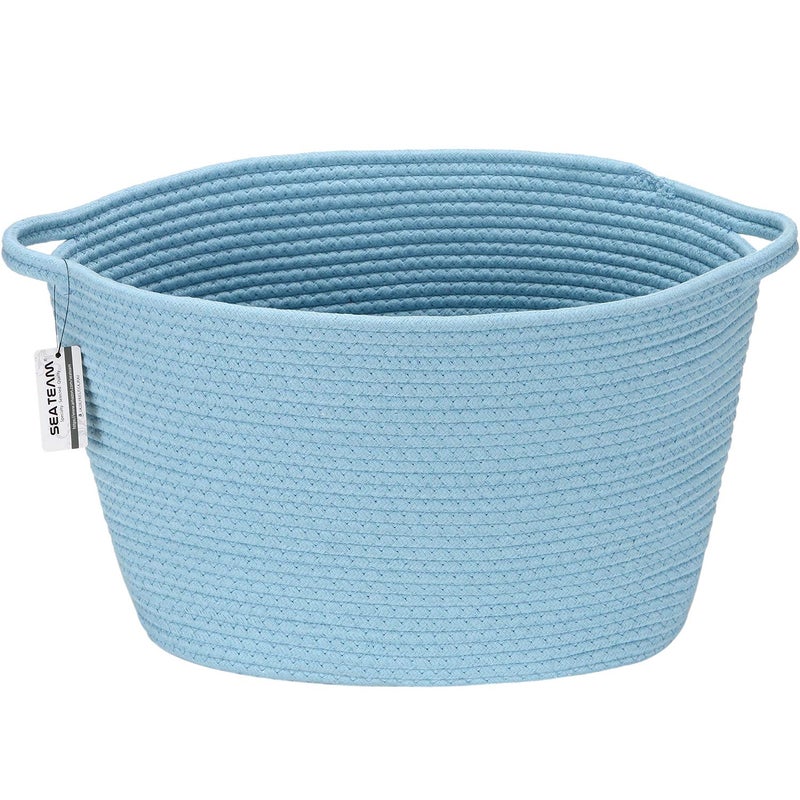Sea Team Oval Cotton Rope Woven Storage Basket with Handles Diaper Caddy Nursery Nappies Organizer Baby Shower Basket for Kids Room 142 x 9 x 114 Inches Medium Size Blue