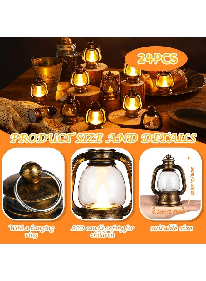 Ferraycle Ferraycle 24 Pcs Mini Lantern Decor Western Lantern Table Centerpiece Small Vintage Camping Hanging Lamp Ornaments Bulk for Cowboy Cowgirl Wedding Halloween Christmas (4 Inch,Retro Gold) - Image 2
