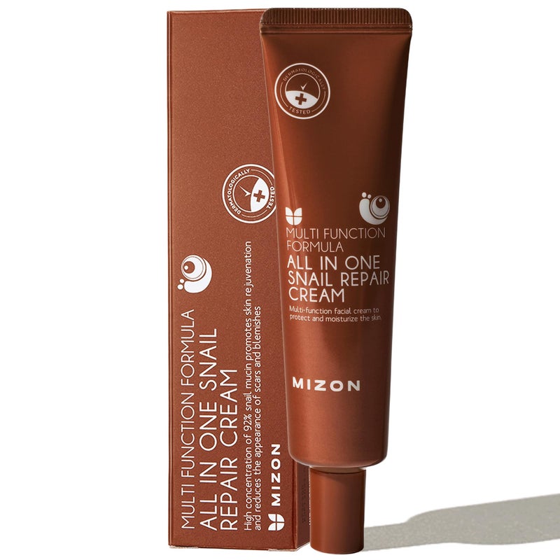MIZON AllinOne Snail Repair Cream Korean Face Moisturizer with Snail Mucin 12 Natural Extracts Hydrating Nourishing Cream for Fine Lines Wrinkles Blemish Care Travel Size118 Fl Oz
