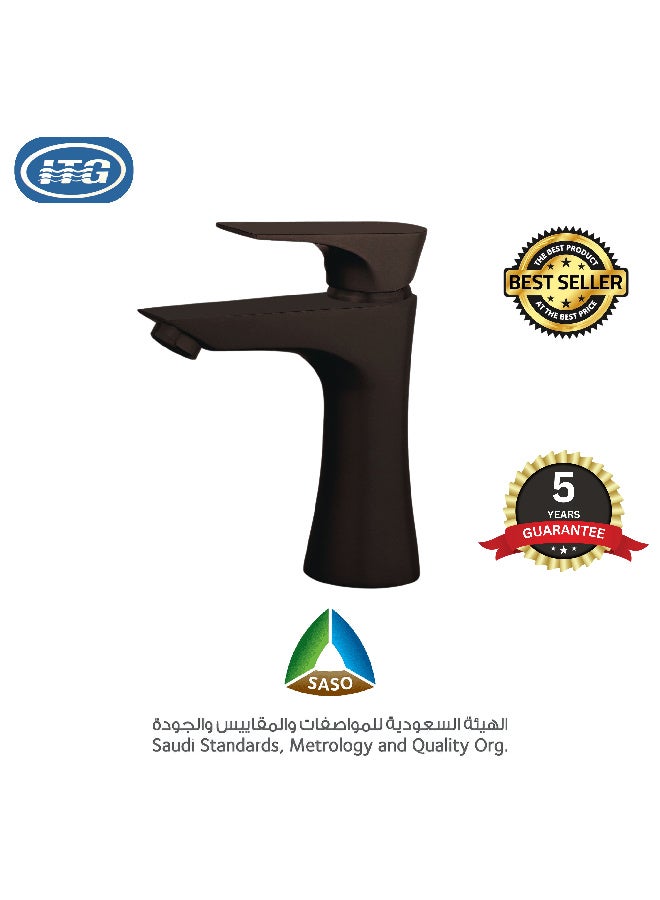 ITG Matte Black Bathroom Sink Faucet, Single Handle Basin Mixer Tap, Hot and Cold Water Mixer, Durable Brass, Anti-Rust, Modern Design, Long Lasting, 5-Year Warranty - Image 1