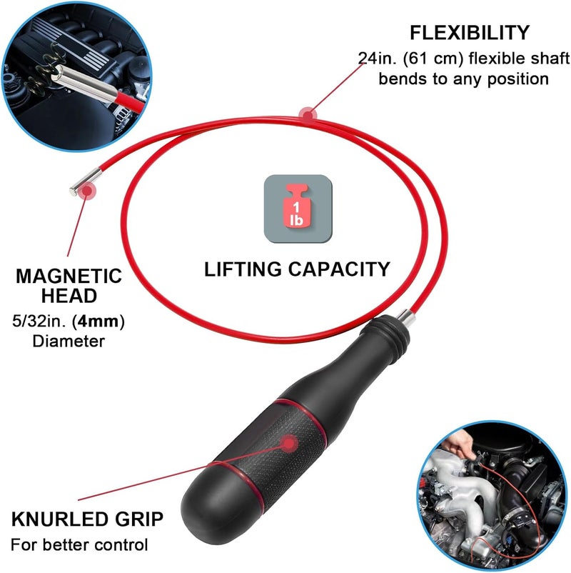 VASTOOLS Thin Flexible Magnetic Pickup Tool Set,28",4mm Flexible Magnet,7mm Flexible Magnet,Long Magnetic Pickup Tool,Mini Magnetic tray,Mini Magnet for the Smallest Gaps - Image 3